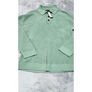 NWT Alesbury Green Medium Shaker Stretch Long Sleeve Polo Shirt 100% Cotton